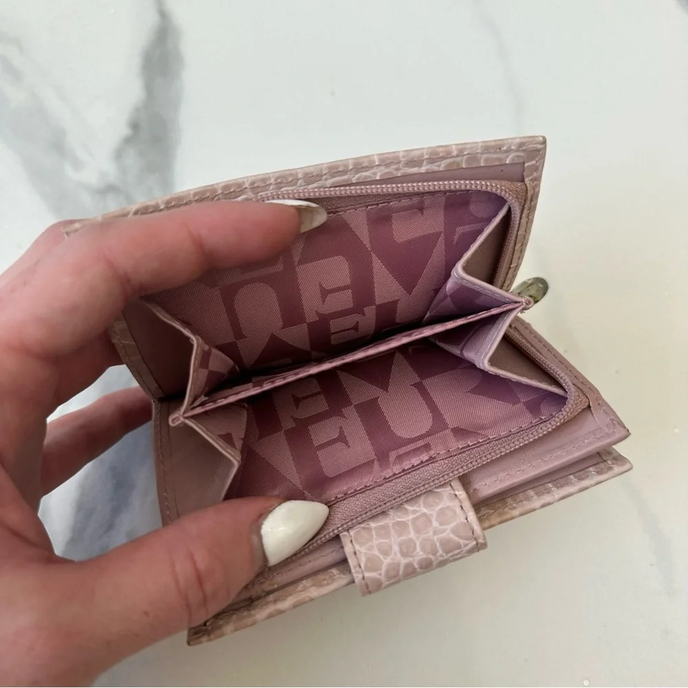 FURLA Baby Pink Croc-Embossed Leather Wallet – Genuine Leather, Button Closure